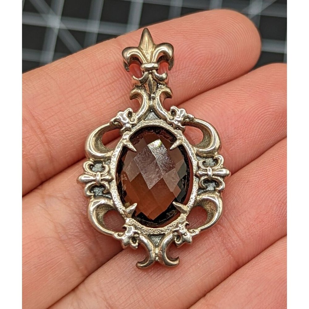 RESERVED ~ Sterling Silver Smoky Brown Quartz Gemstone Fleur De Lis Pendant